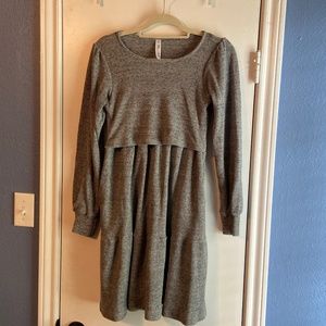 Latched Mama Waffle Knit Nursing Dress - XS Heathered Gray